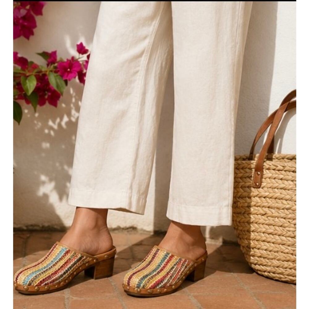 Sandro Rosi Made In Italy Raffia Mule Clogs EU 39 Coastal Boho Heels - Picture 4 of 9